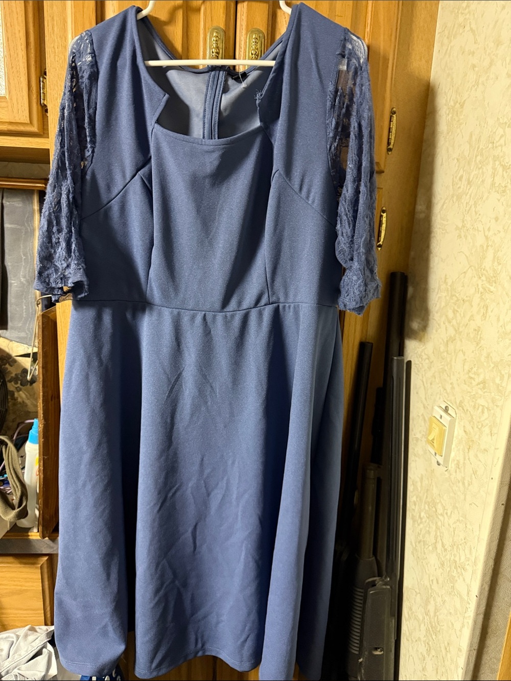 SHEIN Navy Lace-Sleeve Midi Dress